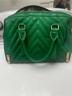 Charming Charlie Emerald Green Quilted Satchel with Gold Hardware